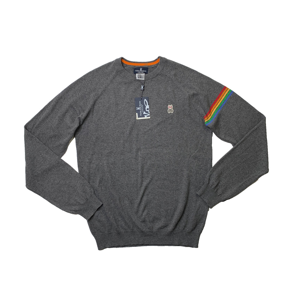 Psycho Bunny Sweater Mens M Medium Gray Cotton Cashmere Blend Crew Pullover